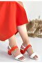 White Orange Detailed Women's Heeled Sandals - 4