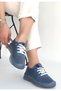 Blue Genuine Leather Laser Lace-Up Women's Casual Shoes - 3