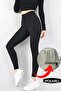 Black Ribbed Ribbed High Waist Shaping Leggings with Fleece Inside Black - 2