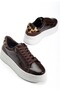 Brown Patent Leather Lace-Up Women's Sneakers - 4