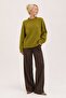 Oil Green Crew Neck Oversize Women's Knitwear Sweater - 6