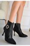 Black Faux Leather Heeled Women's Boots - 3