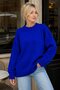 Cobalt Blue Crew Neck Oversize Women's Knit Sweater - 7