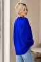 Cobalt Blue Crew Neck Oversize Women's Knit Sweater - 2
