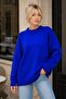 Cobalt Blue Crew Neck Oversize Women's Knit Sweater - 6