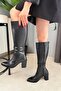 Women's Paris Black Buckle Detailed Side Zipper Below the Knee Boots 410 - 2