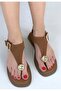 Tan Leather Powder Women's Flip Flops - 3