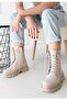 Women's Beige Lace-up Boots - 2