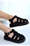 Black Suede Belted Women's Flat Sandals - 3