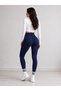 Corded Fabric Fleece-Lined , High Waist Shaping / Sculpting Leggings with Fleece Inside Dark Blue Color - 4