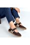Brown Suede Velcro Women's Ballerinas - 6
