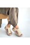 Beige Straw Women's Flat Sandals - 4