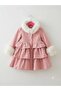 Girl's Collar and Sleeves White Fur Stamp Coat - 5