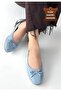 Blue Genuine Leather Women's Ballerinas