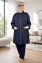 Zipper and Ruched Pocket Jacket with Elastic Waist Pocket Pocketed Ntolon Soft Fabric Plus Size Suit - 4