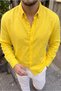 Napas Men's Oversize Linen Look Dark Yellow Shirt - 4