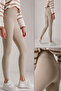 Beige Ribbed, High Waist Shaping Leggings with Fleece Inside Beige - 2