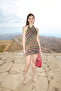Bunred Women's Degaje Collar Striped Mesh Fabric Backless Mini Burgundy-Striped Dress