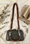 Women's Hand and Shoulder Bag with Metal Strap Accessories - Khaki - 2