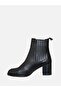 Eliya Elastic Thick Boots Heeled Round Toe Black Leather Skin - 7