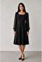 Round Neck Midi Women's Dress with Chiffon Sleeves
