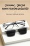 5+1 Magnetic Clip-On Polarized Sunglasses Set – Clear Grey Rectangular Optical Frame, 5 Interchangeable Colorful Sun Clips, Unisex - 5