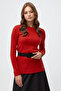 Crew Neck Corded Knitwear Blouse Red - 4