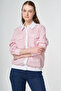Stripe Pattern Cotton Blouse Fuchsia