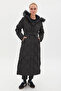 Diamond Patterned Faux Fur Goose Feather Coat Black