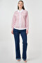 Stripe Pattern Cotton Blouse Fuchsia - 2