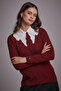 Crew Neck Corded Knitwear Blouse Claret Red - 2