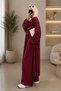Women's Combed Cotton Long Cardigan Blouse Wide Leg Pants Abaya Set 1217 Claret Red - 2