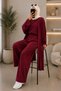 Women's Combed Cotton Long Cardigan Blouse Wide Leg Pants Abaya Set 1217 Claret Red - 3