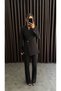 Women's Single Button Asymmetrical Jacket Trousers Suit Black - 3