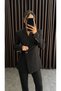 Women's Single Button Asymmetrical Jacket Trousers Suit Black - 5