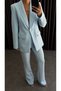 Women's Silver Detailed Classic Jacket and Trousers Set Baby Blue - 9