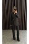 Women's Single Button Asymmetrical Jacket Trousers Suit Black