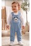 Knitted Denim Fabric with Panda Figure, Seasonal 2-Piece Salopet Set
