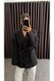 Women's Oversize Blazer Jacket with Black Tie - 4