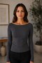 Women's Anthracite Boat Neck Long Sleeve Basic Blouse