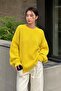 Yellow Crew Neck Oversize Women's Knitwear Sweater - 3