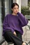 Purple Crew Neck Oversize Women's Knitwear Sweater - 3