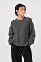Anthracite Crew Neck Oversize Women's Knitwear Sweater