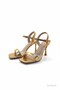 Gold Color Single Strap Thin Heeled Sandals Evening Dress Shoes with Ankle Strap Buckle