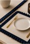 Navy Blue Ruffled Runner 40 × 110 cm – Plain Beige Decorative Tablecloth Stylish Table Runner - 3