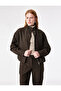 Loose Fit Zippered High Collar Long Sleeve Bomber Jacket - 2