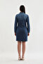 Women's Long Sleeve Buttoned Jean Dress Dark Blue - 6