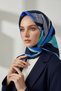 100% Twill Silk Geometric Brush Trace Patterned Navy Blue - Cobalt Blue Colored 90X90 Scarf Sewing Shape: Hand Sewing - 5