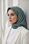 100% Twill Silk Textured Pattern Mint Green - Water Green Color 90X90 Scarf Edge Stitching Shape Hand Stitched - 6