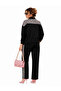 Large Size Oversized Zippered High Collar Patterned Panel Detailed Pocketed Elastic Cuffed Women's Top and Bottom Set - 2